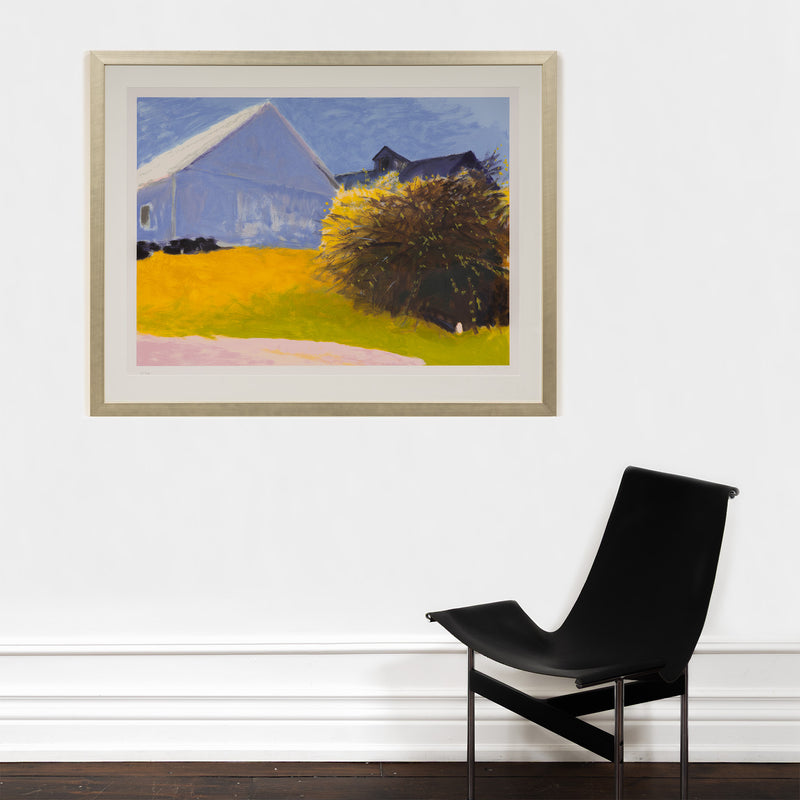 wolf kahn barn and forsythia III 2003 limited edition print barn lincoln center for the performing arts new york city edition kahn barn colorful screenprint collect iconic artwork 