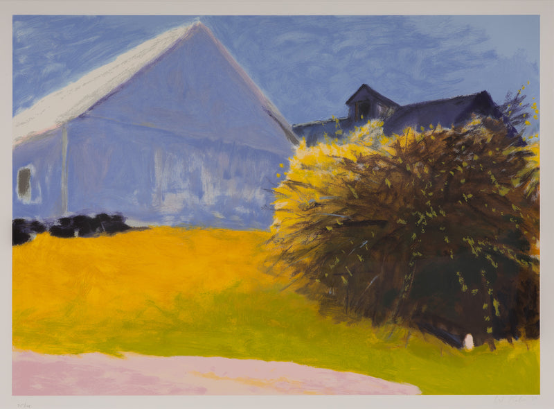 wolf kahn barn and forsythia III 2003 limited edition print barn lincoln center for the performing arts new york city edition kahn barn colorful screenprint collect iconic artwork 