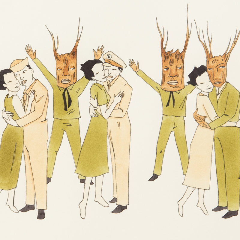 MARCEL DZAMA "SLOW DANCE" WATERCOLOR, 2002