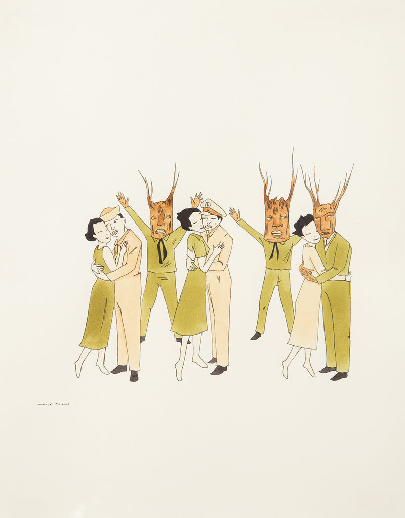 MARCEL DZAMA "SLOW DANCE" WATERCOLOR, 2002