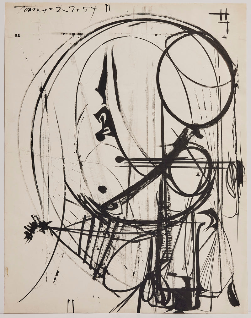 Famous Canadian artist Harold Town, abstract composition in india ink on paper, 1954