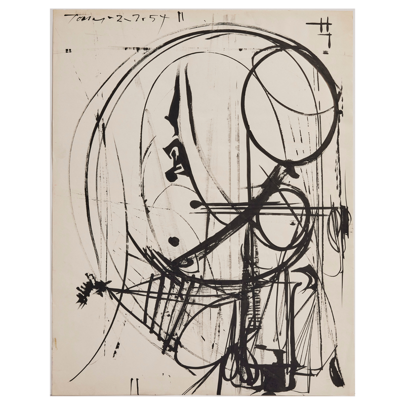 Famous Canadian artist Harold Town, abstract composition in india ink on paper, 1954