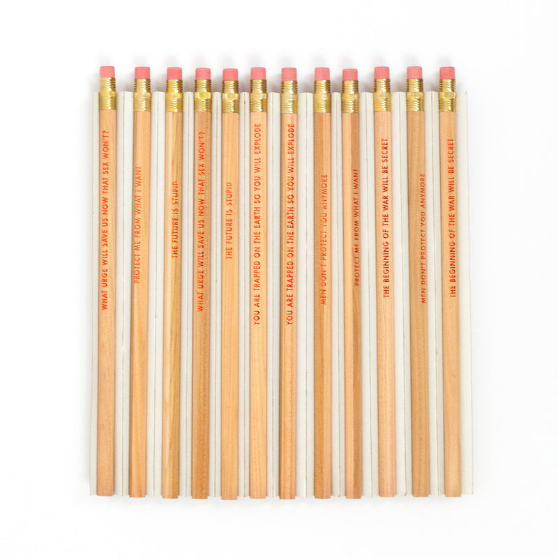 Jenny Holzer, Survival Pencils, 12 unsharpened and embossed pencils, Stamped box,  1991, Caviar20