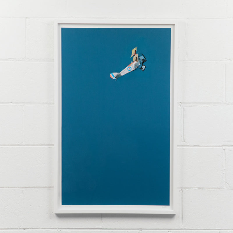 Charles Pachter, Airborne, 2014, Framed in white and displayed on brick wall