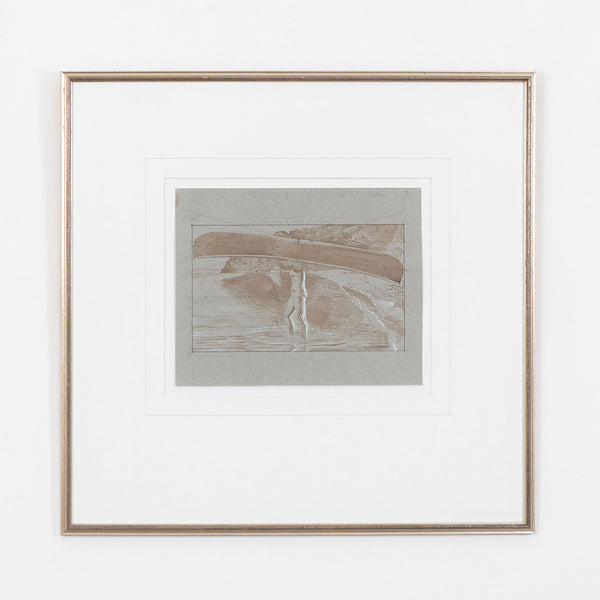 Alex Colville, "Study for Woman Carrying Canoe"   Canada, 1972  Pen, wash, and acrylic  Signed and dated bottom right  9.75"H 12.75"W (sheet)  23.25"H 24.5"W (framed)  Fischer Fine Art Ltd (London, UK) label verso  Very good condition.