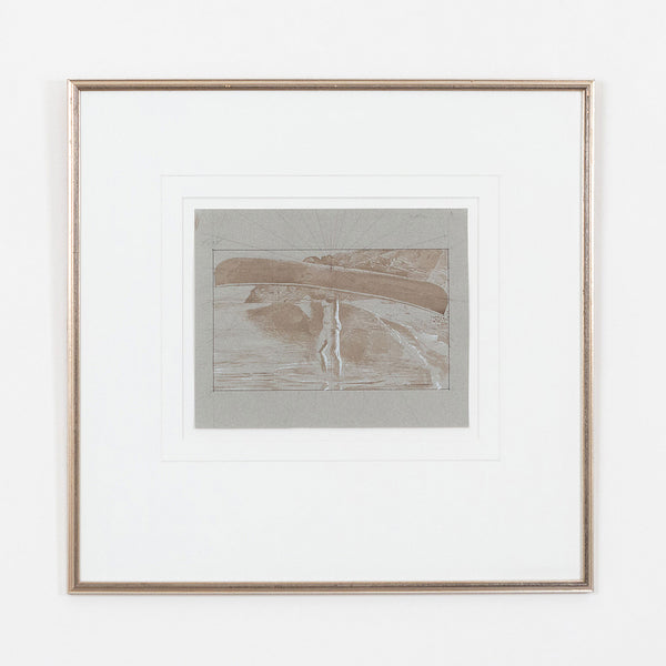 Alex Colville, "Study for Woman Carrying Canoe"   Canada, 1972  Pen, wash, and acrylic  Signed and dated bottom right  9.75"H 12.75"W (sheet)  23.25"H 24.5"W (framed)  Fischer Fine Art Ltd (London, UK) label verso  Very good condition.
