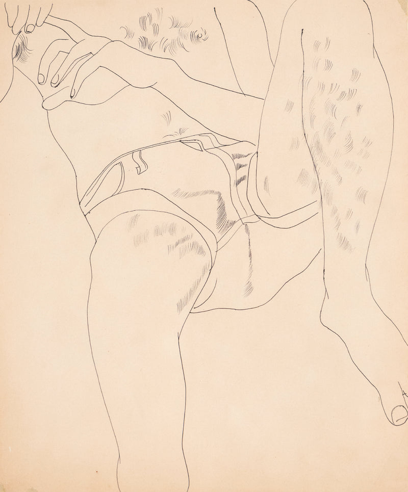 Andy Warhol original artwork for sale, Hot Shorts, Drawing, Black ballpoint pen on manila paper, 1955, Caviar20, American Pop Artist
