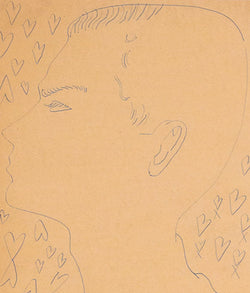 Andy Warhol original artwork unique drawing available to buy, Untitled "Lover Boy"  USA, Circa 1955  Blue ballpoint pen on manila paper  Stamped on verso by the Estate of Andy Warhol and the Andy Warhol Art Authentication Board, Inc. and numbered 200.302  16"H 11.5"W (work, visible)  23"H 18"W (framed)  Framed with museum glass  Very good condition.  Provenance: The Estate of Andy Warhol