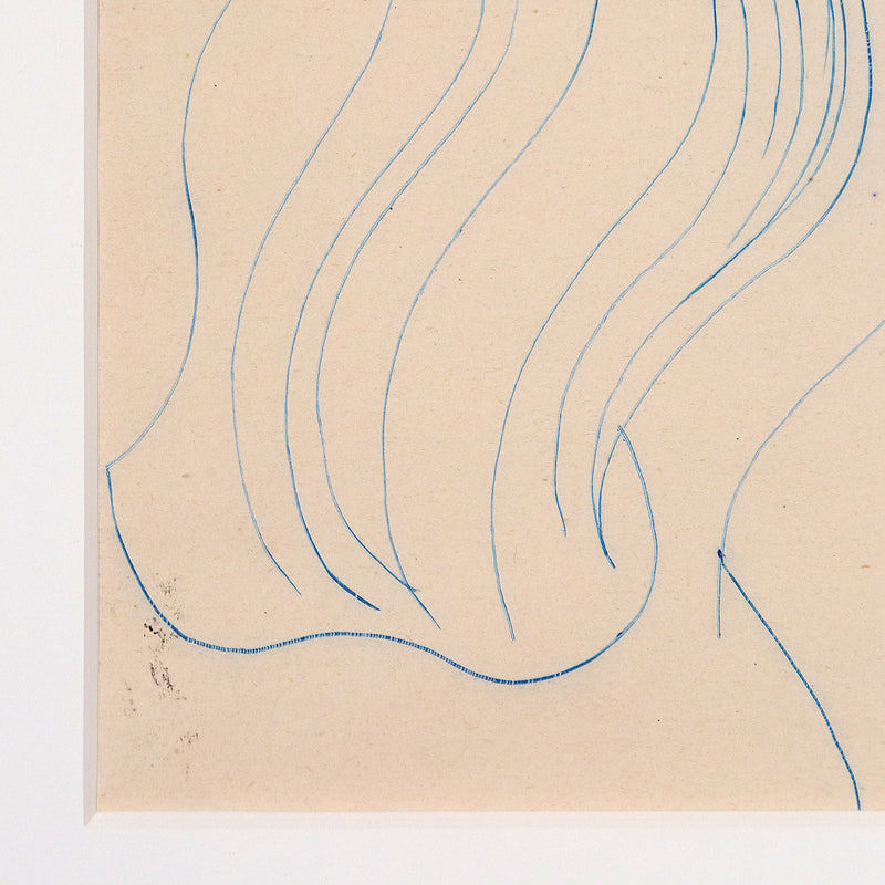 Andy Warhol, Portrait of a Lady 2, Original blue ink on paper, 1955, Caviar20