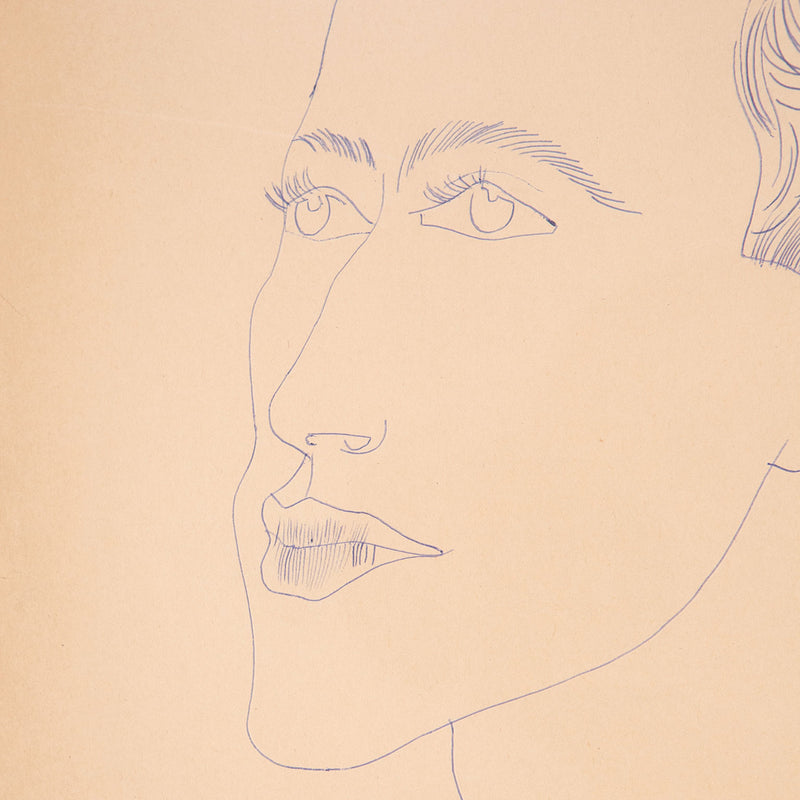 Andy Warhol original art for art collectors, available for sale,, American Art, Untitled "Portrait of a Young Man (Carlo)"  USA, Circa 1950  Blue ballpoint pen on manila paper  Stamped on verso by the Estate of Andy Warhol and the Andy Warhol Art Authentication Board, Inc. and numbered TOP200.111  16.25"H 13.75"W (work)  Very good condition.  Provenance: The Estate of Andy Warhol