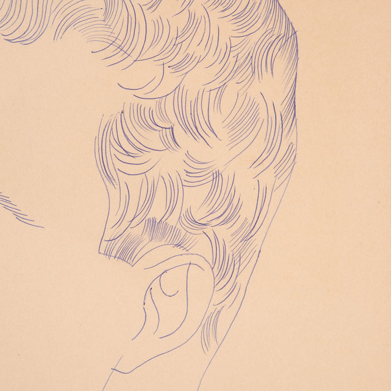 Andy Warhol original art for art collectors, available for sale,, American Art, Untitled "Portrait of a Young Man (Carlo)"  USA, Circa 1950  Blue ballpoint pen on manila paper  Stamped on verso by the Estate of Andy Warhol and the Andy Warhol Art Authentication Board, Inc. and numbered TOP200.111  16.25"H 13.75"W (work)  Very good condition.  Provenance: The Estate of Andy Warhol