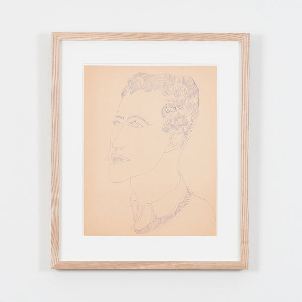 Andy Warhol original art for art collectors, available for sale,, American Art, Untitled "Portrait of a Young Man (Carlo)" USA, Circa 1950 Blue ballpoint pen on manila paper Stamped on verso by the Estate of Andy Warhol and the Andy Warhol Art Authentication Board, Inc. and numbered TOP200.111 16.25"H 13.75"W (work) Very good condition. Provenance: The Estate of Andy Warhol