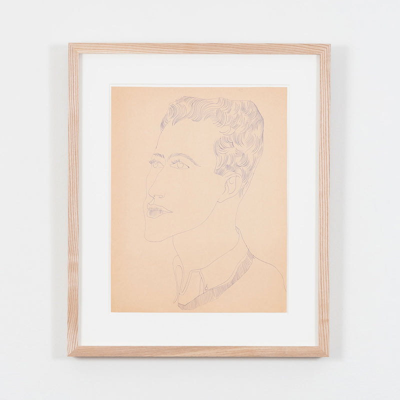 Andy Warhol original art for art collectors, available for sale,, American Art, Untitled "Portrait of a Young Man (Carlo)" USA, Circa 1950 Blue ballpoint pen on manila paper Stamped on verso by the Estate of Andy Warhol and the Andy Warhol Art Authentication Board, Inc. and numbered TOP200.111 16.25"H 13.75"W (work) Very good condition. Provenance: The Estate of Andy Warhol