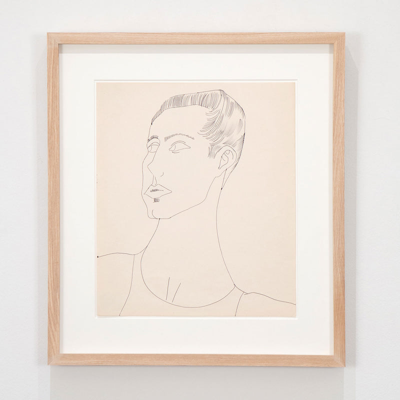 Andy Warhol original art for sale, American Art, Untitled "Portrait of a Young Man (JT)" USA, Circa 1950s Blue ballpoint pen on manila paper Stamped on verso by the Estate of Andy Warhol and the Andy Warhol Art Authentication Board, Inc. and numbered 200.302 16.25"H 13.75"W (work) 23.25"H 20.5"W (framed) Framed with museum glass Very good condition. Provenance: The Estate of Andy Warhol