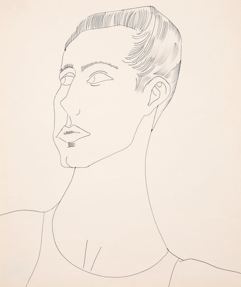 Andy Warhol original art for sale, American Art, Untitled "Portrait of a Young Man (JT)" USA, Circa 1950s Blue ballpoint pen on manila paper Stamped on verso by the Estate of Andy Warhol and the Andy Warhol Art Authentication Board, Inc. and numbered 200.302 16.25"H 13.75"W (work) 23.25"H 20.5"W (framed) Framed with museum glass Very good condition. Provenance: The Estate of Andy Warhol