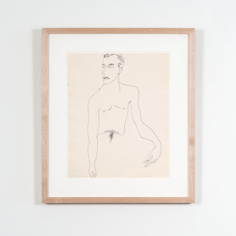 Original artwork for sale, Andy Warhol, Seated Man, Black ballpoint pen on manila paper, Drawing, 1956, Caviar20, American Pop Art