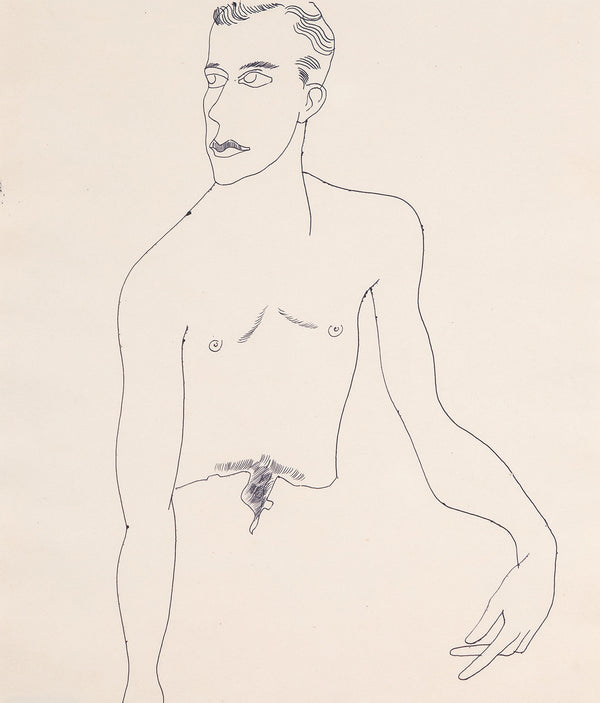 Original artwork for sale, Andy Warhol, Seated Man, Black ballpoint pen on manila paper, Drawing, 1956, Caviar20, American Pop Art