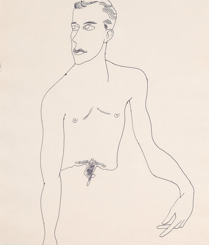 Original artwork for sale, Andy Warhol, Seated Man, Black ballpoint pen on manila paper, Drawing, 1956, Caviar20, American Pop Art