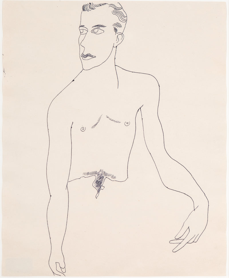 Original artwork for sale, Andy Warhol, Seated Man, Black ballpoint pen on manila paper, Drawing, 1956, Caviar20, American Pop Art