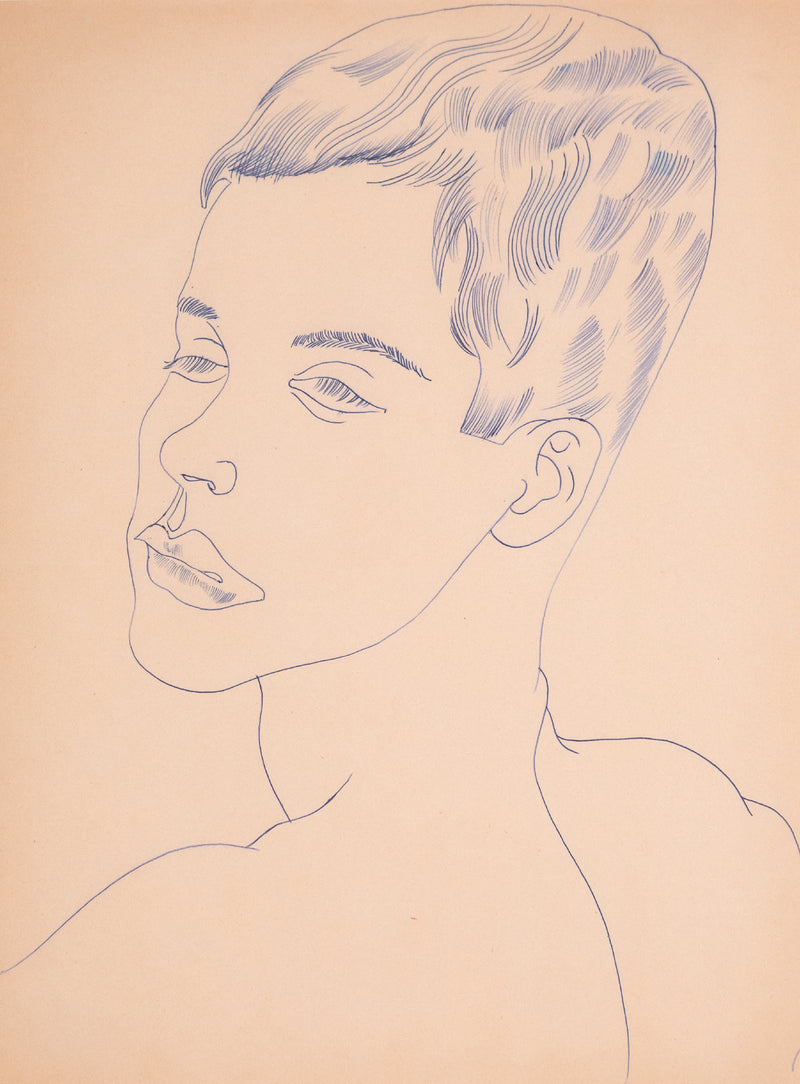 Buy Original Andy Warhol, Portrait of a boy (sleepy), drawing, c.1950