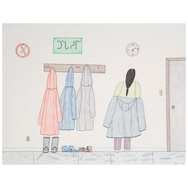 Annie Pootoogook "Woman Removing Coat"  Drawing, 2002. Canadian woman artist, Inuit artist.