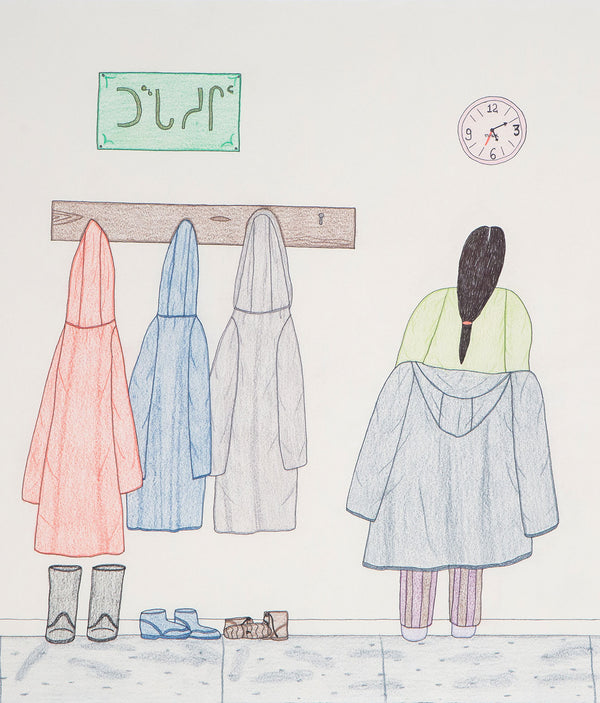 Annie Pootoogook "Woman Removing Coat"  Drawing, 2002. Canadian woman artist, Inuit artist.