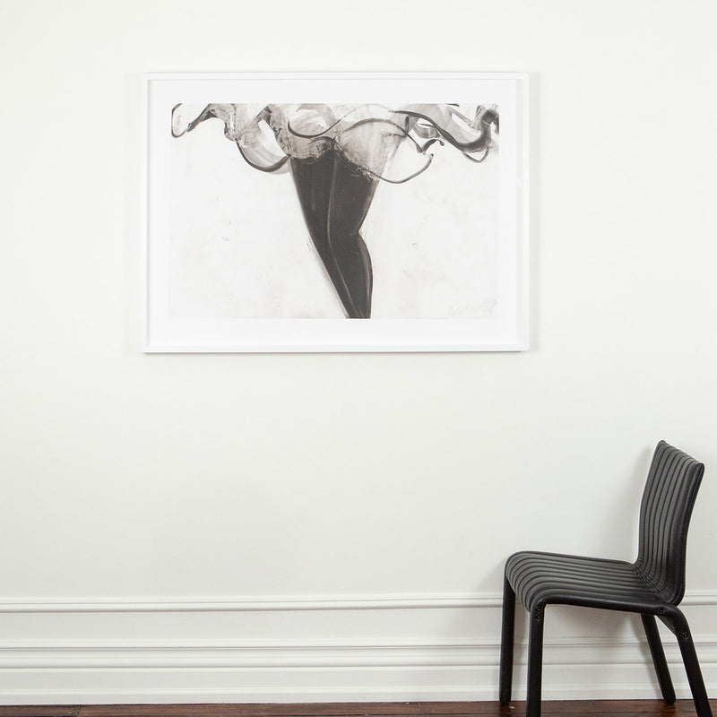 Cathy Daley "Ruffles" Oil pastel on vellum, 2018. This work is a paradigm of Daley’s practice, featuring her signature female form in a fluttering tutu that occupies the entire upper width of the image. 