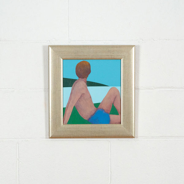 Charles Pachter, Bather, Painting, Acrylic on Canvas, 1980, Caviar20, displayed framed on white brick wall
