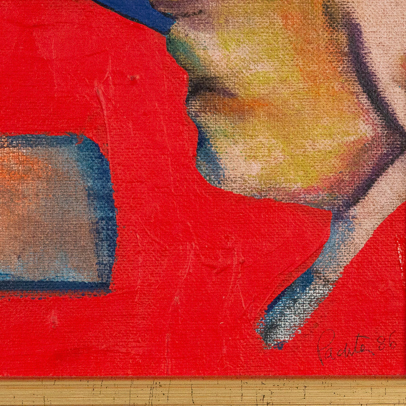 Charles Pachter, Hockey Knights, painting, 1986 Caviar20, close-up showing artist signature