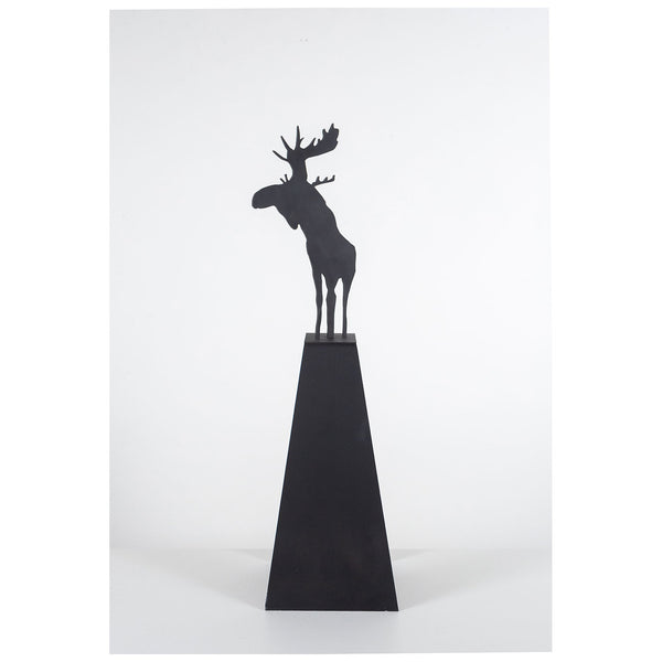 Charles Pachter "Mooseamour 26" Sculpture, 1999. Pachter's Mooseamour is an iconic piece from his oeuvre. This monochromatic piece features a crisp silhouette of a moose which stands on top of a heightened mount. The moose is a recurring motif for Pachter and a key identifier of his "Canadiana" aesthetic.
