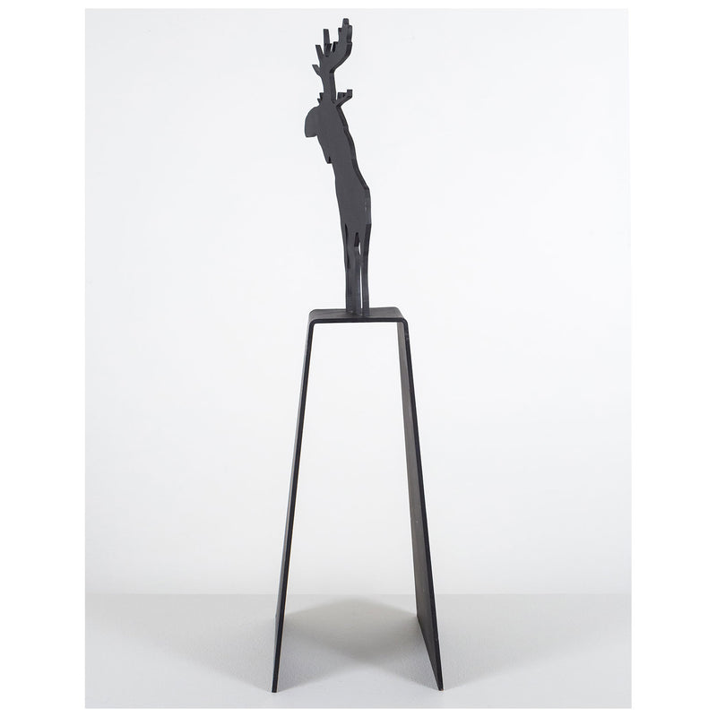 Charles Pachter "Mooseamour 26" Sculpture, 1999. Pachter's Mooseamour is an iconic piece from his oeuvre. This monochromatic piece features a crisp silhouette of a moose which stands on top of a heightened mount. The moose is a recurring motif for Pachter and a key identifier of his "Canadiana" aesthetic.