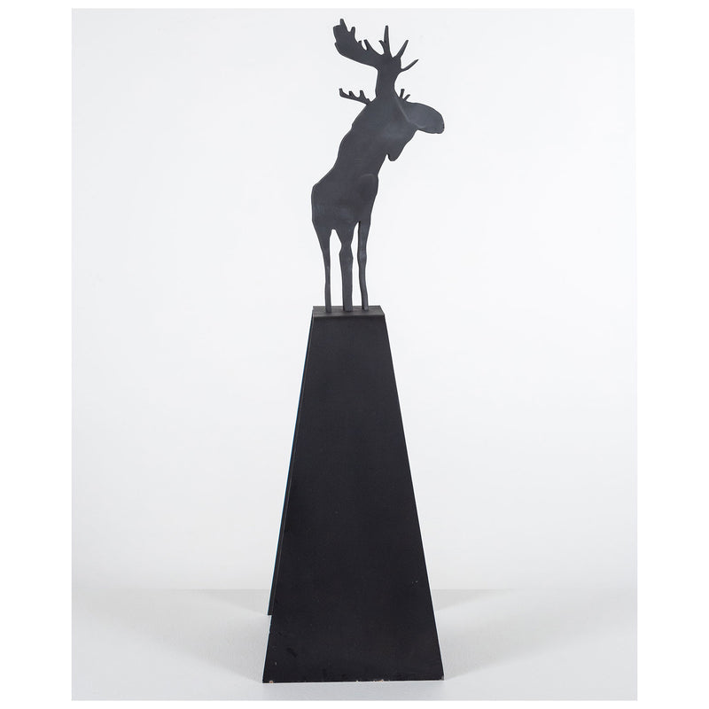 Charles Pachter "Mooseamour 26" Sculpture, 1999. Pachter's Mooseamour is an iconic piece from his oeuvre. This monochromatic piece features a crisp silhouette of a moose which stands on top of a heightened mount. The moose is a recurring motif for Pachter and a key identifier of his "Canadiana" aesthetic.