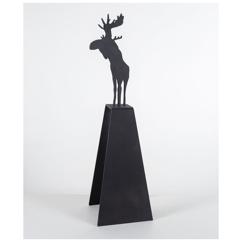Charles Pachter "Mooseamour 26" Sculpture, 1999. Pachter's Mooseamour is an iconic piece from his oeuvre. This monochromatic piece features a crisp silhouette of a moose which stands on top of a heightened mount. The moose is a recurring motif for Pachter and a key identifier of his "Canadiana" aesthetic.