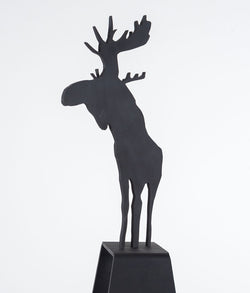 Charles Pachter "Mooseamour 26" Sculpture, 1999. Pachter's Mooseamour is an iconic piece from his oeuvre. This monochromatic piece features a crisp silhouette of a moose which stands on top of a heightened mount. The moose is a recurring motif for Pachter and a key identifier of his "Canadiana" aesthetic.
