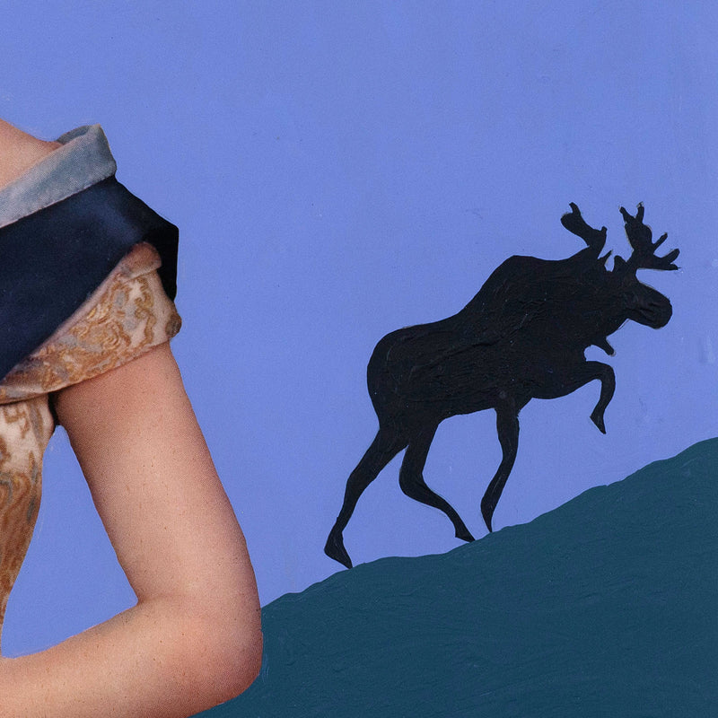 Charles Pachter, The Queen and Moose, Unique painted collage, 1973, closeup showing moose detail