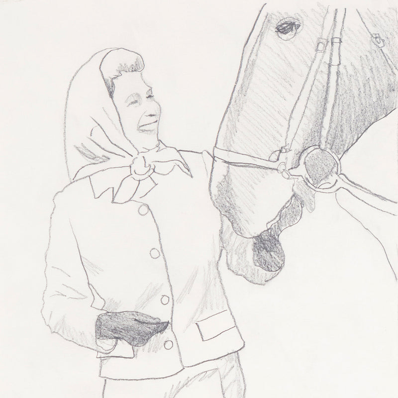 Charles Pachter, Canadian Art, "Queen on Moose"  Canada, 1976  Pencil on paper  Signed and dated by the artist  23.25"H 12.5"W (work)  Very good condition.
