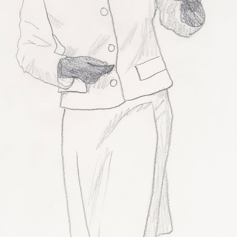 Charles Pachter, Canadian Art, "Queen on Moose"  Canada, 1976  Pencil on paper  Signed and dated by the artist  23.25"H 12.5"W (work)  Very good condition.