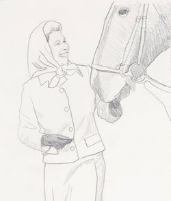 Charles Pachter, Canadian Art, "Queen on Moose"  Canada, 1976  Pencil on paper  Signed and dated by the artist  23.25"H 12.5"W (work)  Very good condition.