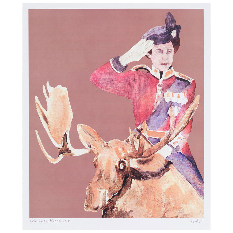 Charles Pachter, Caviar20, Canadian Art, "Queen on Moose"  Canada, 1972  Giclée  Signed, dated, and numbered by the artist  Lithograph from an edition of 10  14.5"H 12"W (work)  Very good condition. Queen, Moose, Salute
