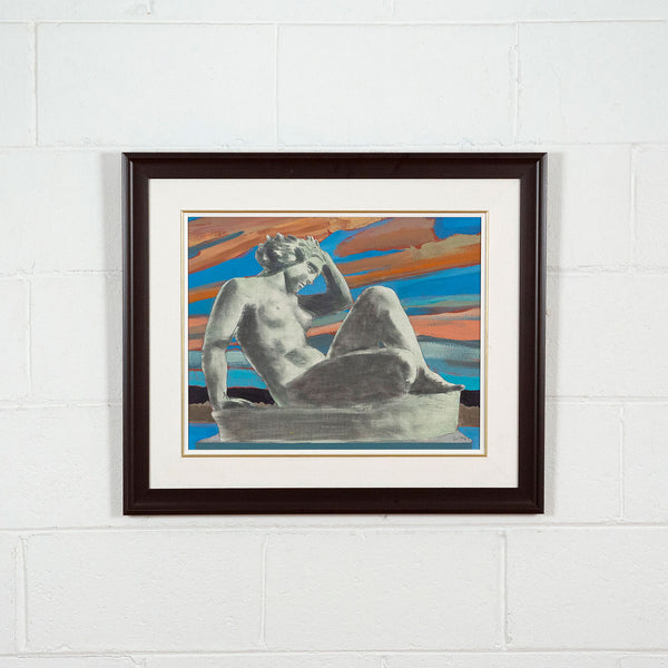 Charles Pachter, Statuesque, Painting, 1980, Caviar 20, framed and displayed on white brick wall