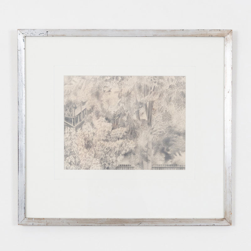 Christiane Pflug, "From Carol's Window," Canada, 1962, Pencil on paper, Signed and dated by the artist, 9.5"H 12.5"W (work)  20"H 21.75"W (framed), Very good condition
