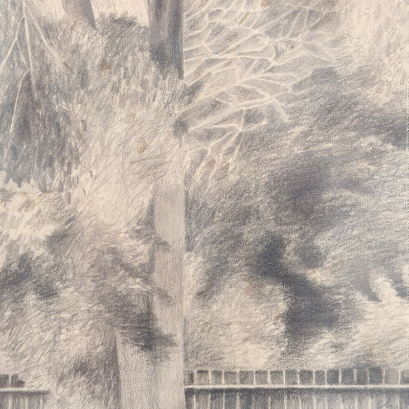 Christiane Pflug, "From Carol's Window," Canada, 1962, Pencil on paper, Signed and dated by the artist, 9.5"H 12.5"W (work)  20"H 21.75"W (framed), Very good condition