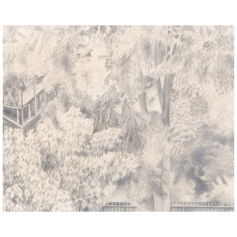 Christiane Pflug, "From Carol's Window," Canada, 1962, Pencil on paper, Signed and dated by the artist, 9.5"H 12.5"W (work)  20"H 21.75"W (framed), Very good condition