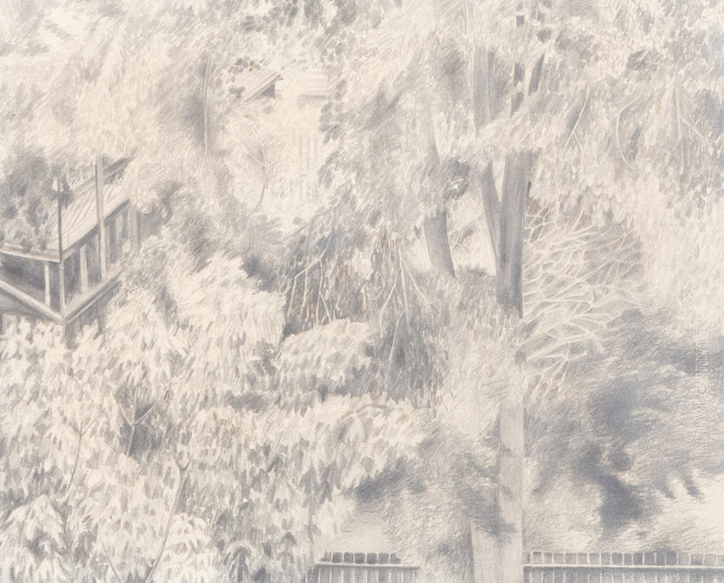 Christiane Pflug, "From Carol's Window," Canada, 1962, Pencil on paper, Signed and dated by the artist, 9.5"H 12.5"W (work)  20"H 21.75"W (framed), Very good condition