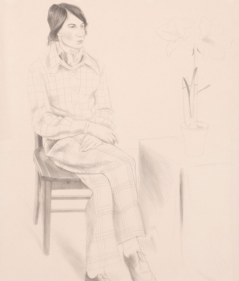 David Hockney, "Yves-Marie Hervé",  London, 1974.  Lithograph on Arches paper. Artist proof. David Hockney seated portrait.