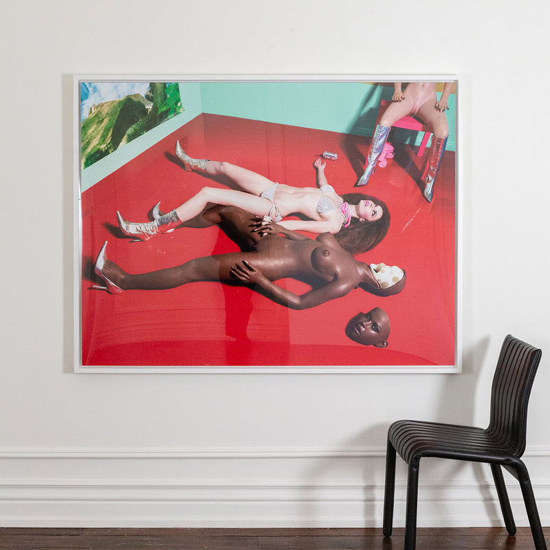 David LaChapelle "B.F.F." C-print. 2006. This work “B.F.F.” manifests some of the artists’ favorite ingredients: well-oiled, nearly-nude bodies, an affinity for fashion, and a celebration of material excess, all realized in a slick bright palette.