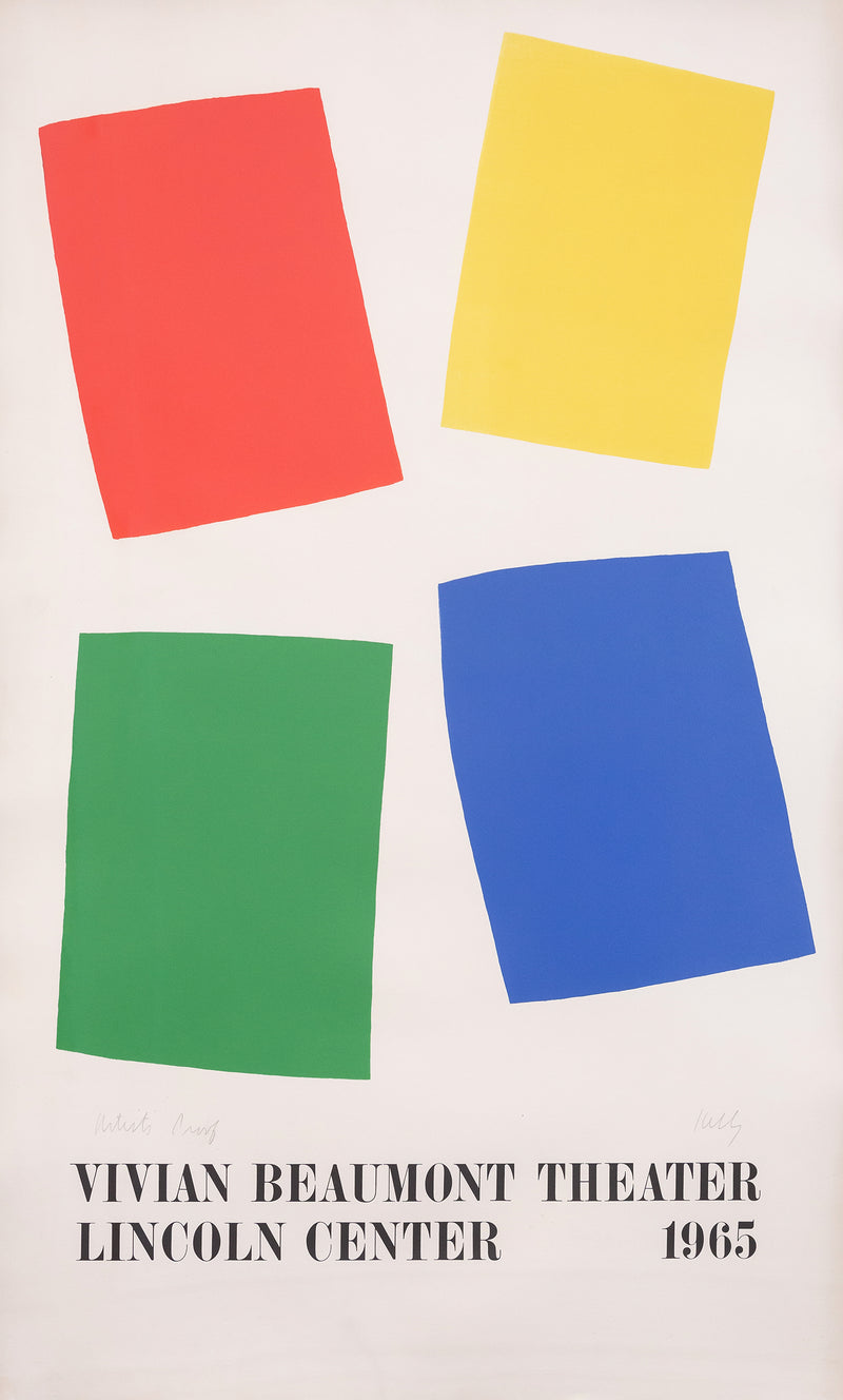 Original Ellsworth Kelly, American Art, Minimalism, "Vivian Beaumont Theatre, Lincoln Centre"  USA, 1965  Lithograph on Rives BFK paper   Signed and annotated in pencil, lower edge  A.P. aside from an edition of 100  41.5"H 26"W (work)  43.75"H 28.5"W (framed)  Very good condition