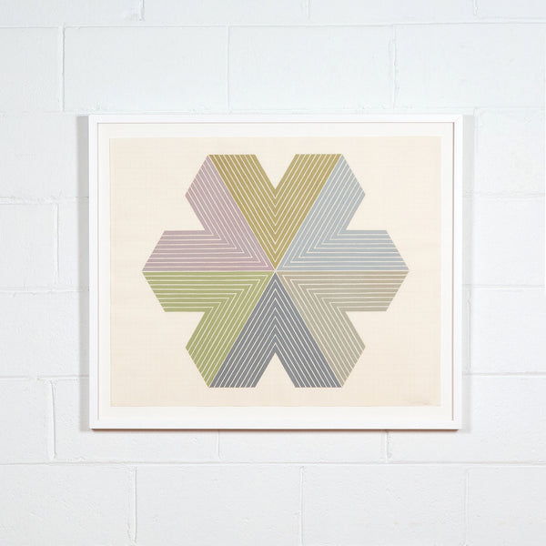 Frank Stella, Star of Persia, Lithograph, 1967, Caviar20, displayed framed on white brick wall