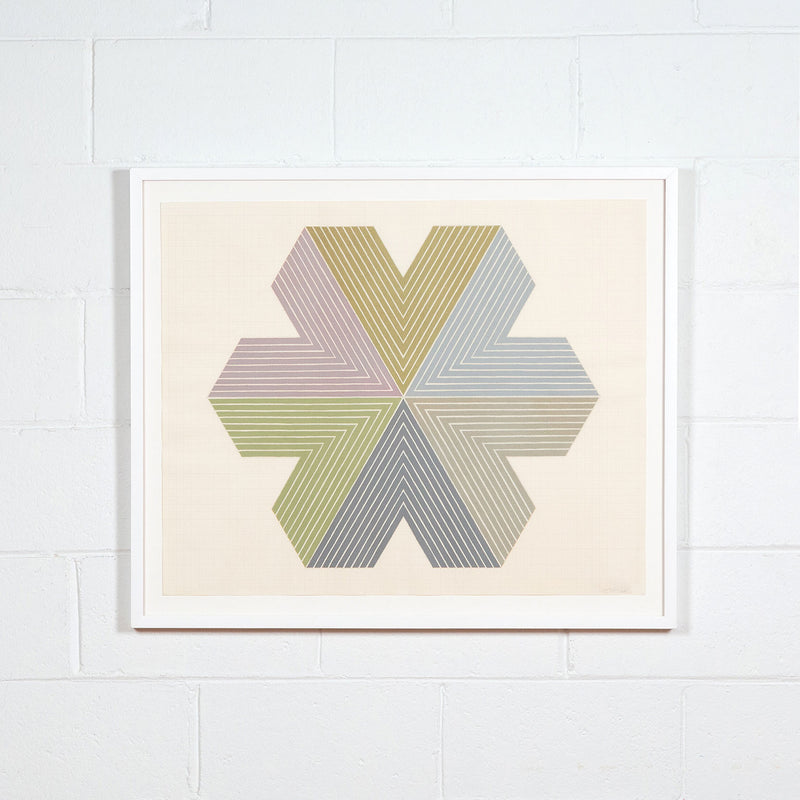 Frank Stella, Star of Persia, Lithograph, 1967, Caviar20, displayed framed on white brick wall