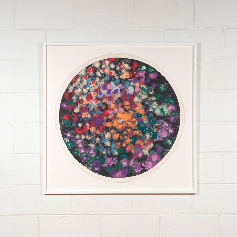 Friedel Dzubas, Tondo, Monotype, 1982, Caviar20 prints, shown framed and displayed on white brick wall